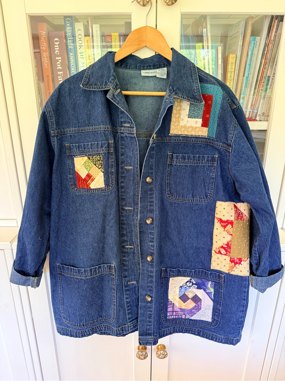 Denim Patchwork Quilt-Block Jacket - Blue with Multicolor Accents
